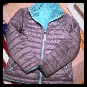 Silver/Mint Green North Face Jacket